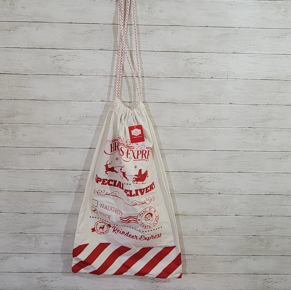 Holiday Time Christmas Santa Sack Fabric Gift Bag Large Drawstring